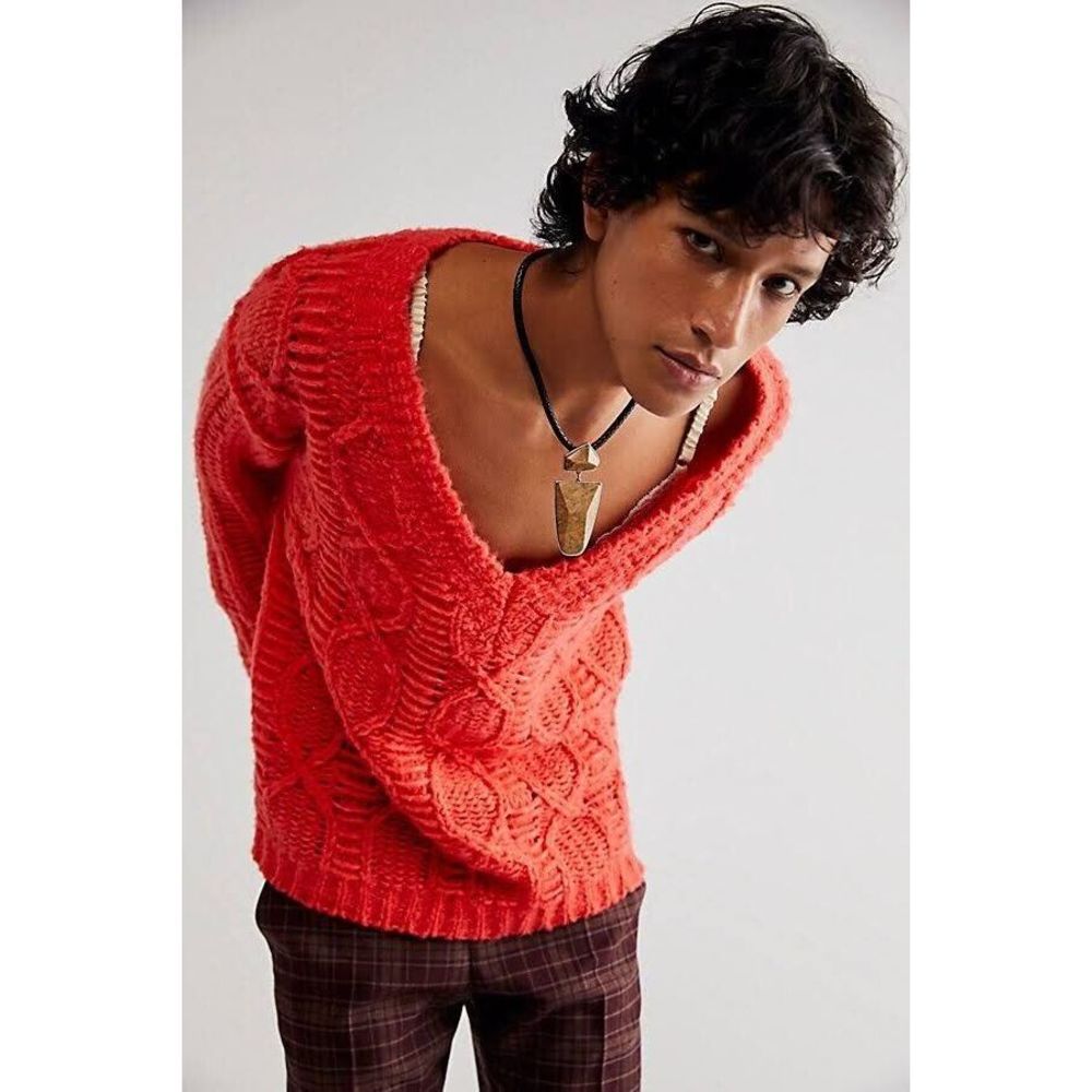 Free People Cable V Pullover Sweater Size M. B21
